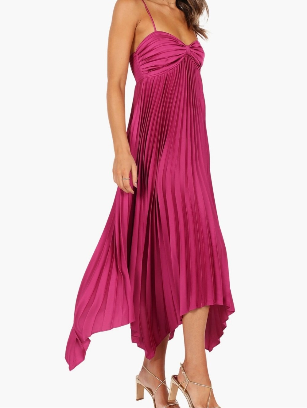 Petal & Pup Pleated Magenta Sleeveless Satin Maxi Dress Sz 12 - Picture 4 of 14